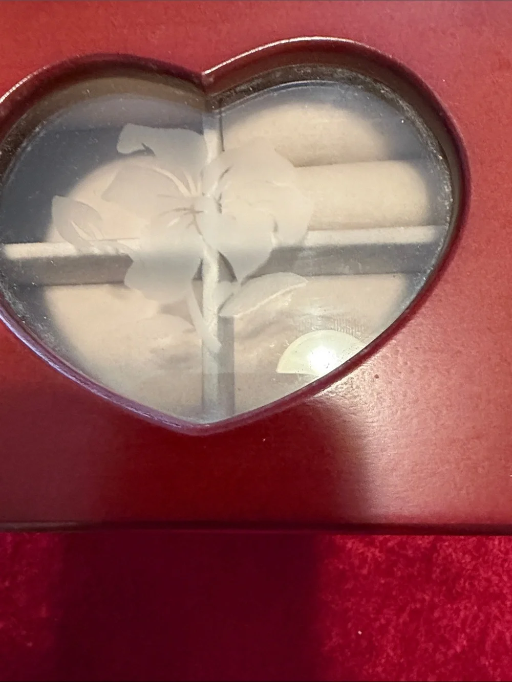 Great vintage Classic cherry wooden Jewelry Box with heart glass etched cover